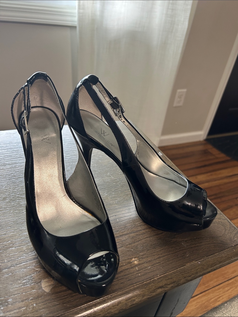 Worthington Black Patent Peep-Toe Slingback Heels